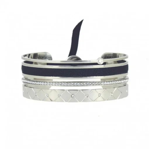 Bracelet Les Interchangeables A60013 - Manchette Ruban Matelasse Marine 9 Femme
