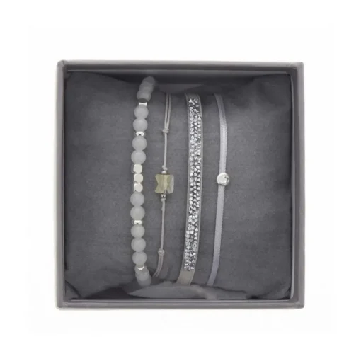 Bracelet Les Interchangeables A38628 - Bracelet Tissu Gris Cristaux de haute qualité Femme