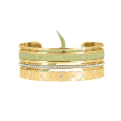 Bracelet Les Interchangeables A59078 - Manchette Ruban Matelasse Kaki Clair Femme