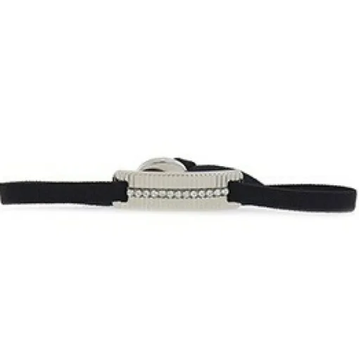 Bracelet Les Interchangeables A55867 - Plaque Ruban Strie Strasse Noir Palladium Femme
