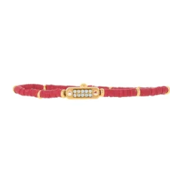 Bracelet Les Interchangeables A58613 - Mini Plaque 2 Rangs Perle Gomme Bordeaux Femme
