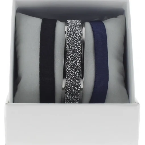 Bracelet Les Interchangeables A47067 - Bracelet Coffret Jonc Ruban Ruthenium Cristal Femme
