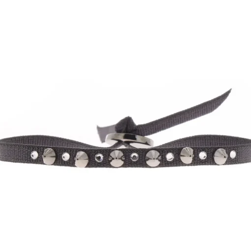 Bracelet Les Interchangeables A38169 - Bracelet Tissu Gris Cristaux de haute qualité Femme