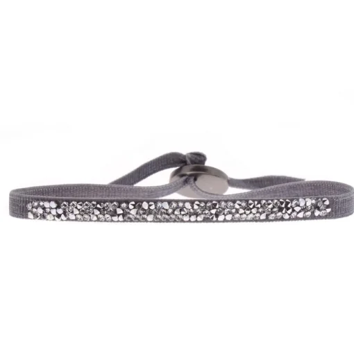 Bracelet Les Interchangeables A37084 - Bracelet Tissu Gris Cristaux de haute qualité Femme