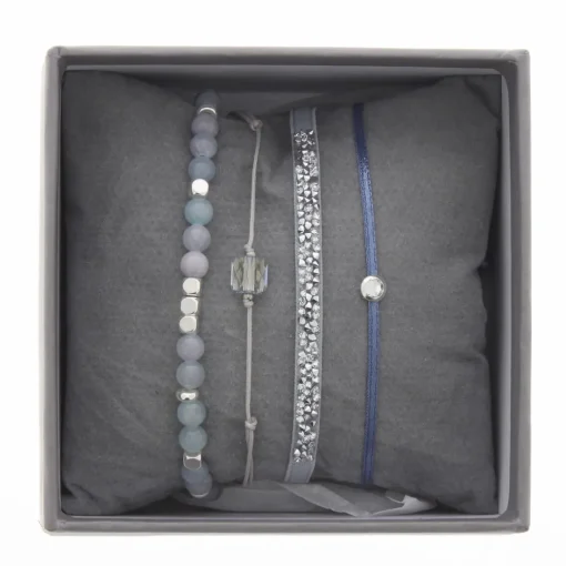 Bracelet Les Interchangeables A38629 - Bracelet Tissu Bleu Cristaux de haute qualité Femme