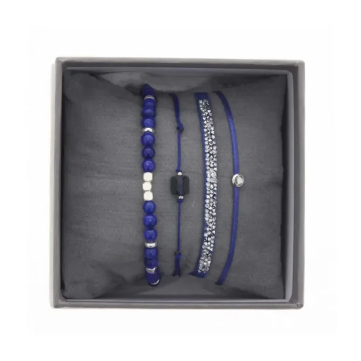 Bracelet Les Interchangeables A38642 - Bracelet Tissu Bleu Cristaux de haute qualité Femme