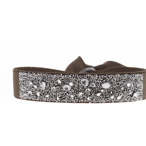 Bracelet Les Interchangeables A36951 - Bracelet Tissu Marron Cristaux de haute qualité Femme