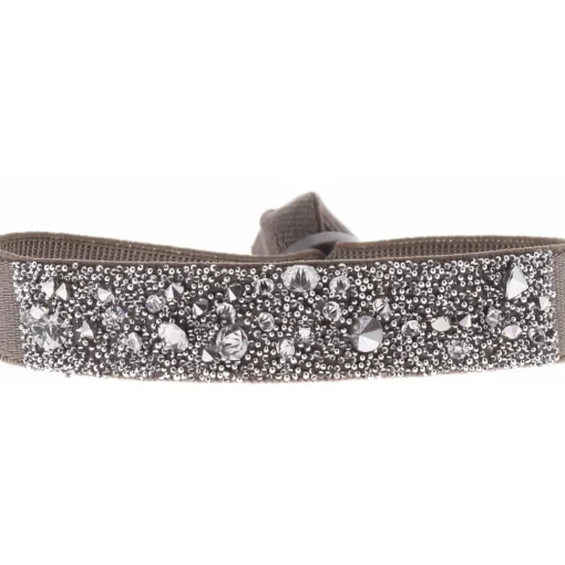 Bracelet Les Interchangeables A36981 - Bracelet Tissu Marron Cristaux de haute qualité Femme