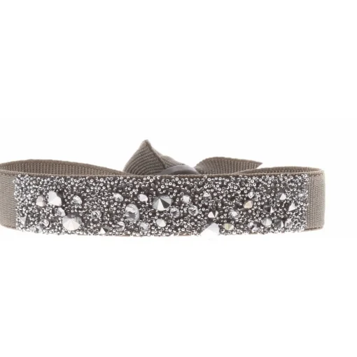 Bracelet Les Interchangeables A36465 - Bracelet Tissu Marron Cristaux de haute qualité Femme