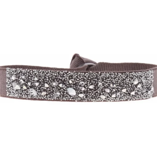 Bracelet Les Interchangeables A36475 - Bracelet Tissu Marron Cristaux de haute qualité Femme