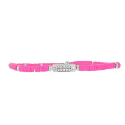 Bracelet Les Interchangeables A58648 - Mini Plaque 2 Rangs Perle Gomme Fushia Femme