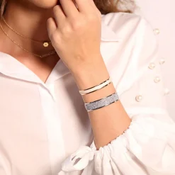 Bracelet Les Interchangeables A47065 - Bracelet Coffret Jonc Ruban Or Jaune Cristal Femme