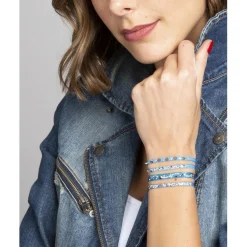 Bracelet Les Interchangeables A37084 - Bracelet Tissu Gris Cristaux de haute qualité Femme