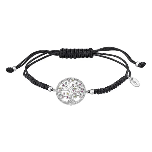 Bracelet Lotus Silver Tree Of Life LP1896-2-2 - Bracelet Argent Arbre De Vie Nylon Noir Femme