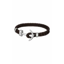 Bracelet Lotus Style LS1832-2-5 - Bracelet Urban Man Double Tressés Marron Ancre Acier Homme
