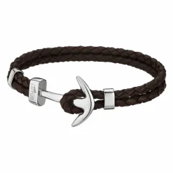 Bracelet Lotus Style LS1832-2-5 - Bracelet Urban Man Double Tressés Marron Ancre Acier Homme