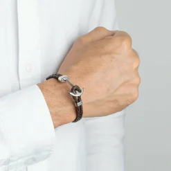Bracelet Lotus Style LS1832-2-5 - Bracelet Urban Man Double Tressés Marron Ancre Acier Homme