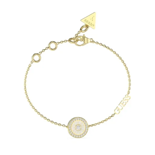 Bracelet Love Guess Acier Doré Et Zircon Cubique Central
