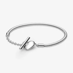 Bracelet Maille Serpent fermoir en T Cœur Pandora Moments