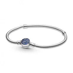 Bracelet Maille Serpent Fermoir Médaillon Bleu Pandora Bijoux
