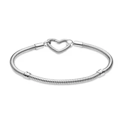 Bracelet Maille Serpent Fermoir Cœur Pandora Moments - argent
