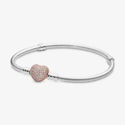 Bracelet Maille Serpent Fermoir Cœur Pavé Pandora Moments