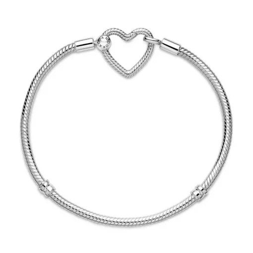 Bracelet Maille Serpent Fermoir Cœur Pandora Moments - argent