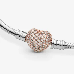 Bracelet Maille Serpent Fermoir Cœur Pavé Pandora Moments