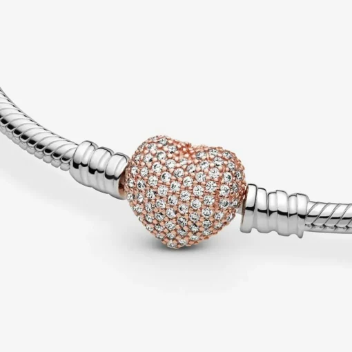 Bracelet Maille Serpent Fermoir Cœur Pavé Pandora Moments