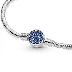 Bracelet Maille Serpent Fermoir Médaillon Bleu Pandora Bijoux