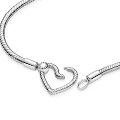 Bracelet Maille Serpent Fermoir Cœur Pandora Moments - argent