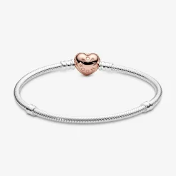 Bracelet Maille Serpent Fermoir Cœur Pavé Pandora Moments