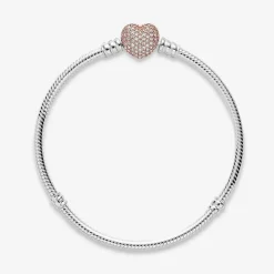 Bracelet Maille Serpent Fermoir Cœur Pavé Pandora Moments