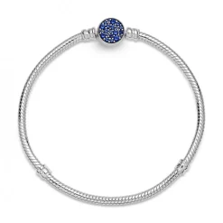 Bracelet Maille Serpent Fermoir Médaillon Bleu Pandora Bijoux