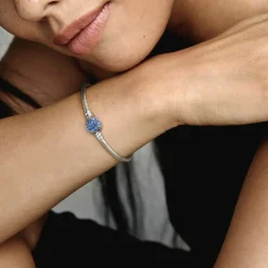 Bracelet Maille Serpent Fermoir Médaillon Bleu Pandora Bijoux