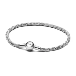 Bracelet Maille Serpent Torsadée Fermoir Pandora Rond