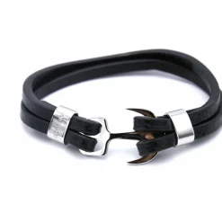 Bracelet Redskins 285122 - Bracelet Ancre Noir Cuir Homme