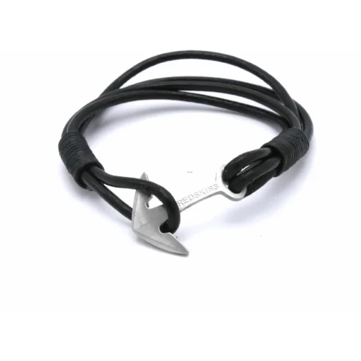 Bracelet Redskins 285120 - Bracelet Ancre Cuir Noir Homme
