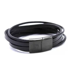 Bracelet Redskins 285108 - Bracelet Multitour Cuir Noir Homme