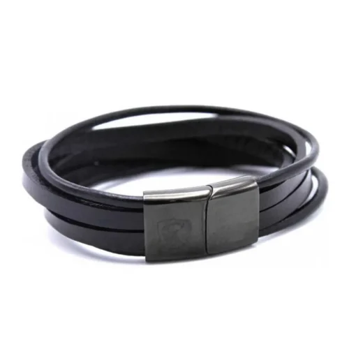 Bracelet Redskins 285108 - Bracelet Multitour Cuir Noir Homme