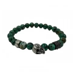 Bracelet Redskins Bijoux 285515 - Homme en Quartz de Jade Vert et Acier - Tête de Mort