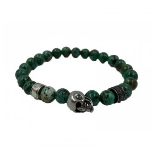 Bracelet Redskins Bijoux 285515 - Homme en Quartz de Jade Vert et Acier - Tête de Mort