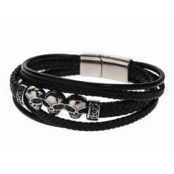 Bracelet Redskins Bijoux 285509 - Homme en Cuir Tressé et Acier Têtes de Mort