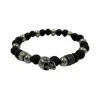 Bracelet Redskins Bijoux 285530 - Homme en Perles de Lave Onyx Noir et Acier - Tête de Mort