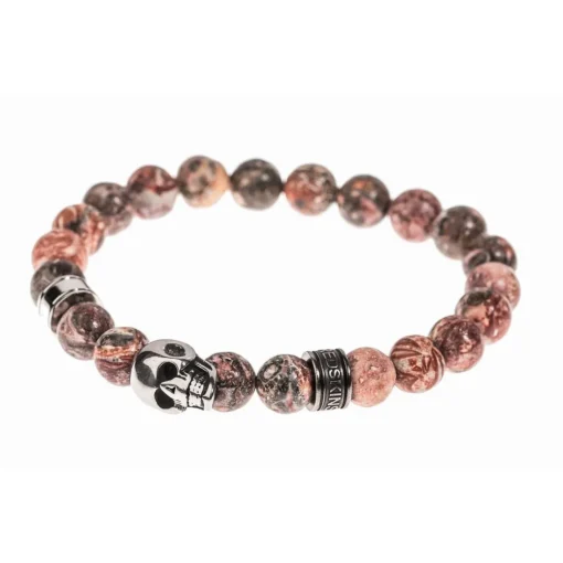 Bracelet Redskins Bijoux 285516 - Homme en Carbonate de Jade Orange et Acier - Tête de Mort