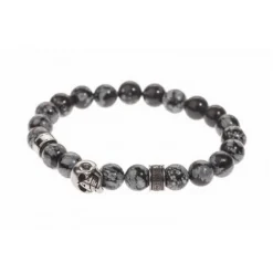 Bracelet Redskins Bijoux 285513 - Homme en Marbre Gris et Acier - Tête de Mort