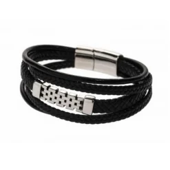 Bracelet Redskins Bijoux 285511 - Homme en Cuir et Acier - Plaque Tressée