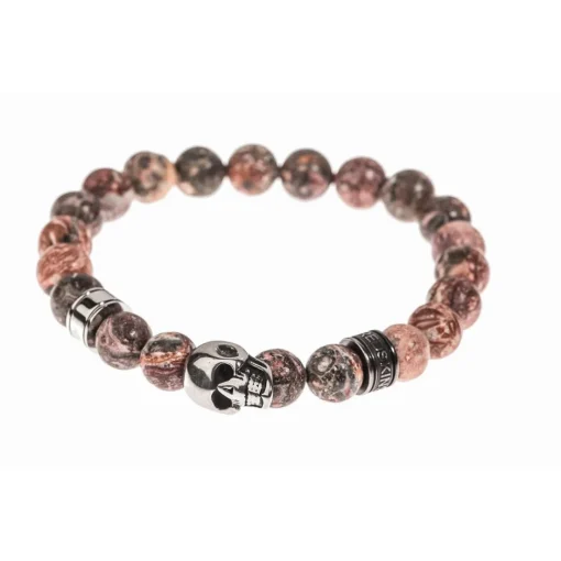 Bracelet Redskins Bijoux 285516 - Homme en Carbonate de Jade Orange et Acier - Tête de Mort