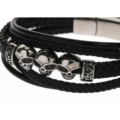 Bracelet Redskins Bijoux 285509 - Homme en Cuir Tressé et Acier Têtes de Mort