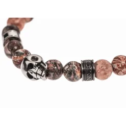 Bracelet Redskins Bijoux 285516 - Homme en Carbonate de Jade Orange et Acier - Tête de Mort